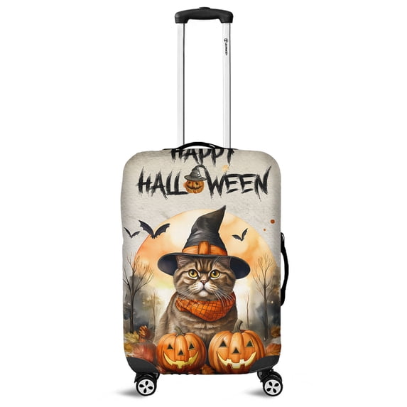 Happy Halloween Exotic Shorthair Witches Hat Pumpkin Carving Travel Luggage Cover Cat Lover Kitten Owner Gifts Suitcase Dust Protective Decor - 02019