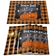 thumbnail image 1 of Happy Halloween Fall Pumpkin Placemats Table Mats Set of 4 Spooky Ghost Gnomes Buffalo Plaid Kitchen Mat Dining Place Mat Heat-Resistant Halloween Accessory 13x19 IN, 1 of 6