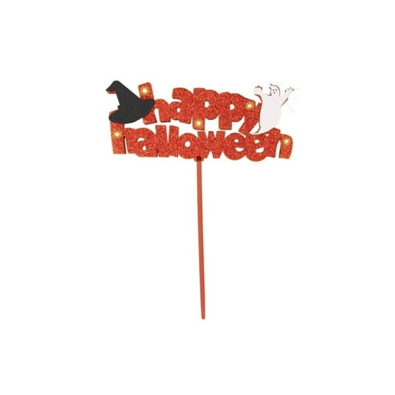 HALLOWEEN PICK DECORATION FLASHING “HAPPY HALLOWEEN” PARTY 8x6 ORANGE #62534