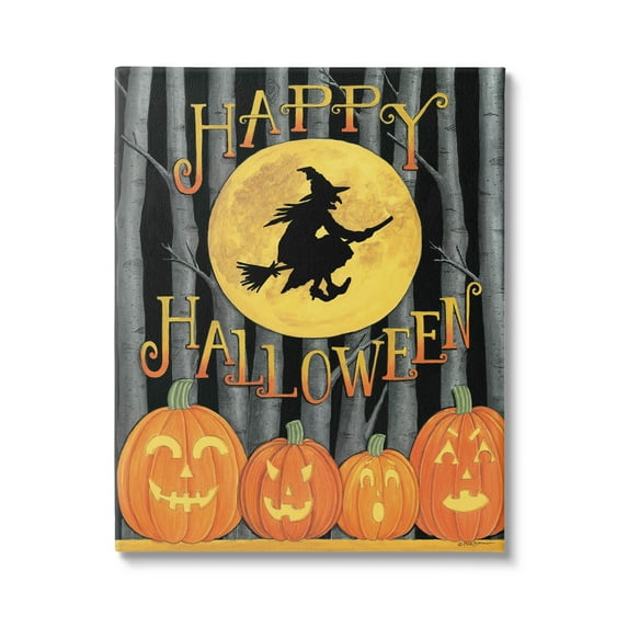 Happy Halloween Forest Witch Holiday Graphic Art Gallery Wrapped Canvas Print Wall Art