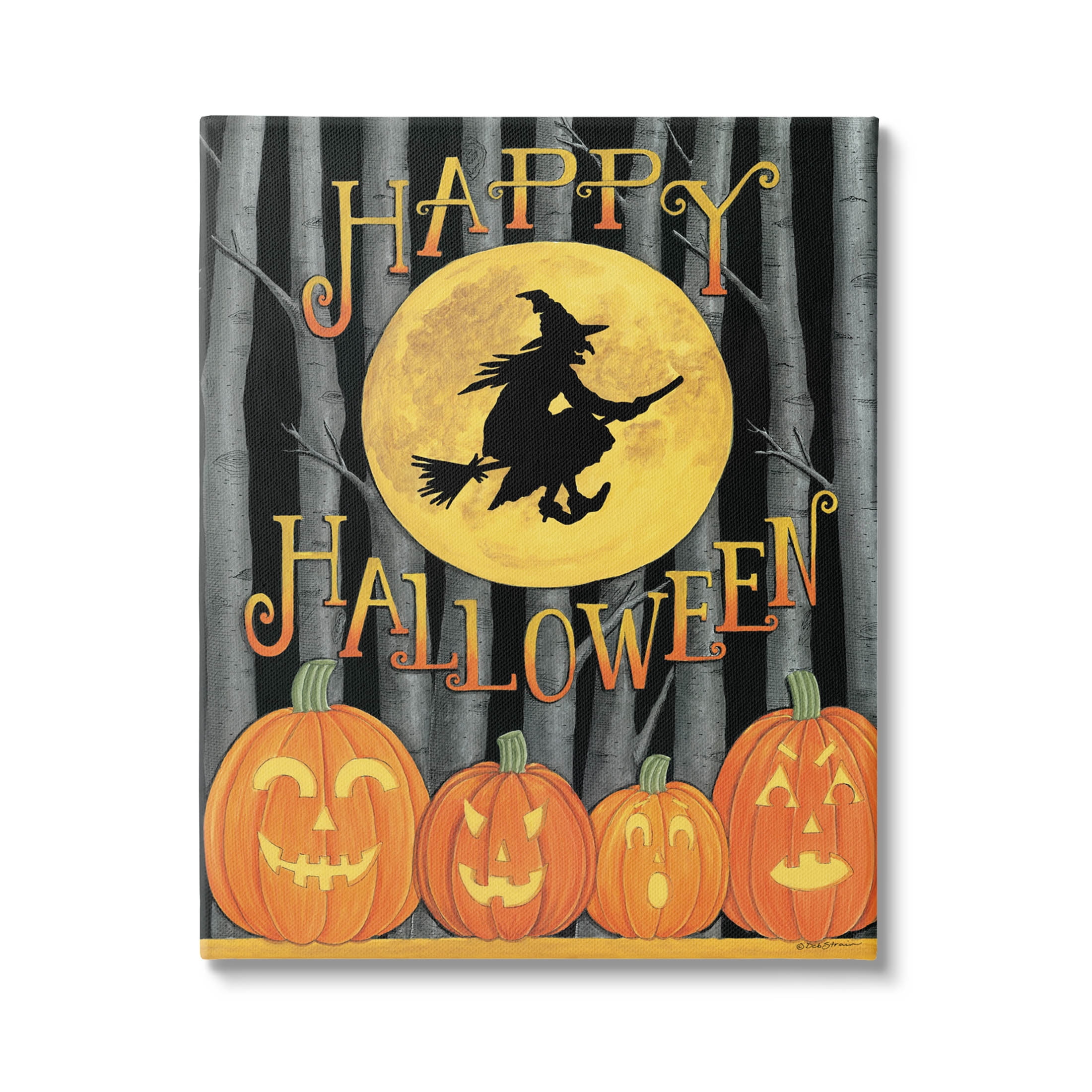 Happy Halloween Forest Witch Holiday Graphic Art Gallery Wrapped Canvas Print Wall Art