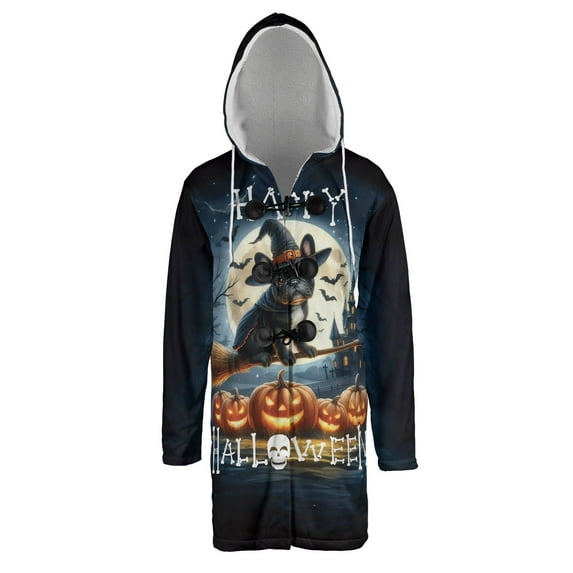 Happy Halloween French Bulldog Witch Pumpkins Bats All Over Print 3D Hooded Duffle Toggle Coat Dog Lover Gifts - 13012