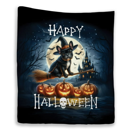 Happy Halloween French Bulldog Witch Pumpkins Bats Quilt Blanket Dog Lover Gifts Cozy Comforter Throw Blanket - 13012