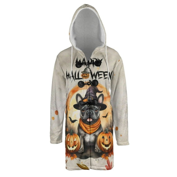 Happy Halloween French Bulldog Witches Hat Pumpkin Carving All Over Print 3D Hooded Duffle Toggle Coat Dog Lover Gifts - 02019