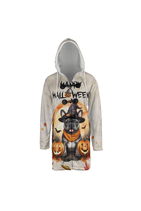 Happy Halloween French Bulldog Witches Hat Pumpkin Carving All Over Print 3D Hooded Duffle Toggle Coat Dog Lover Gifts - 02019