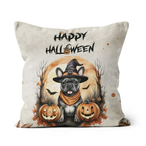Happy Halloween French Bulldog Witches Hat Pumpkin Carving Pillow Cushion Double Sided Dog Lover Gifts Throw Pillow - 02019
