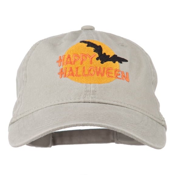 Happy Halloween Full Moon Embroidered Washed Dyed Cap - Stone OSFM