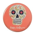 thumbnail image 1 of Happy Halloween Fun Floral Skull Pinback Button Pin, 1 of 5