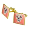 thumbnail image 1 of Happy Halloween Fun Floral Skull Square Cufflink Set - Silver or Gold, 1 of 6