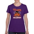 thumbnail image 1 of Happy Halloween Fun Pumpkin T-Shirt Women -Image by Shutterstock, Female x-Large, 1 of 4