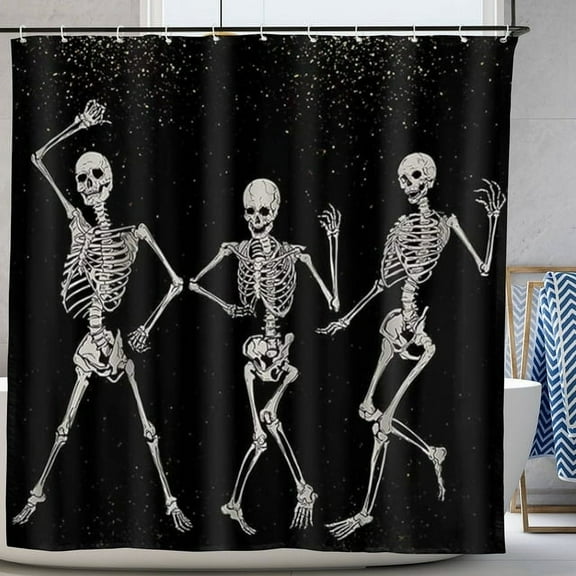 Happy Halloween Funny Skull Polyester Shower Curtain for Day of The Dead All Saints Day 72"x72"