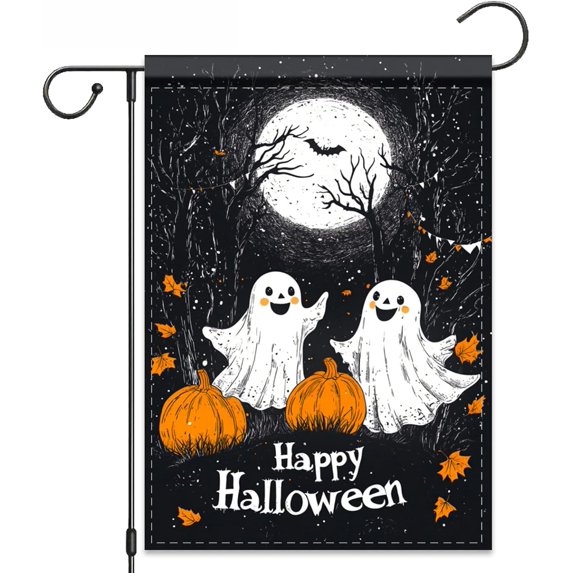 Happy Halloween Garden Flag 12X18 IN Double Sided Vintage Ghosts Pumpkins Garden Flags for Halloween Harvest Farmhouse Fall Yard Outside Decoration