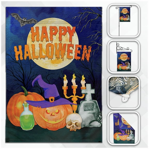 Happy Halloween Garden Flag 12x18in Seasonal Garden Flag Novelty Graveyard 100D
