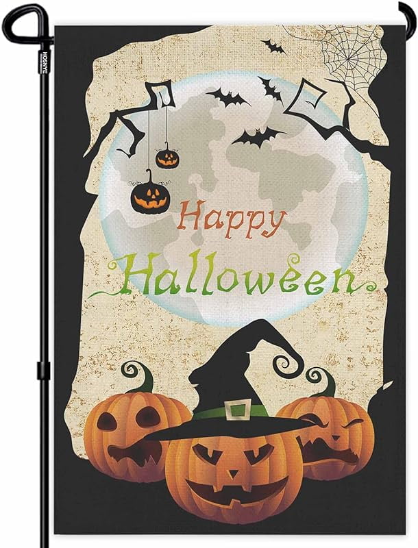 Happy Halloween Garden Flag Double Sided Yard Flags Big Pumpkin And Hat 