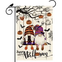 Happy Halloween Garden Flag Swing Gnomes Ghosts Pumpkins Bats Spider Web Yard Flag 12x18 Inch Double Sided Small Mini Yard Outdoor Outside Holiday Party Decoration