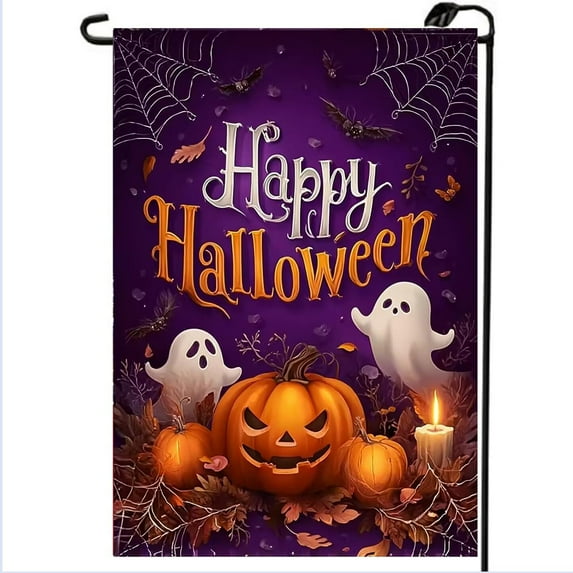 Happy Halloween Garden Flags 12x18 Double Sided Burlap Holiday Pumpkin Ghosts Garden Flag Halloween Outdoor Decorations Small Decorative Yard Lawn Porch Flags for Outside