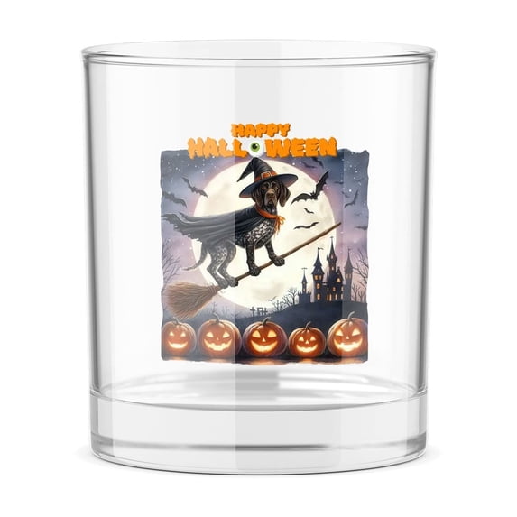 Happy Halloween German Shorthaired Pointer Witch Pumpkins Bats 11oz Whiskey Glass Mug GSP Lover Dog Gift Whiskey Cocktail Glasses Cup - 13012