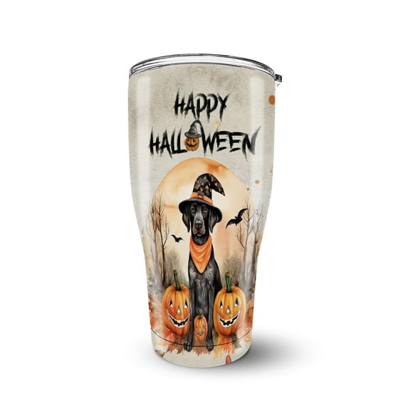 Happy Halloween German Shorthaired Pointer Witches Hat Pumpkin Carving 30oz Stainless Steel Tumbler Insulated Cup with Lid GSP Lover Dog Gift - 02019