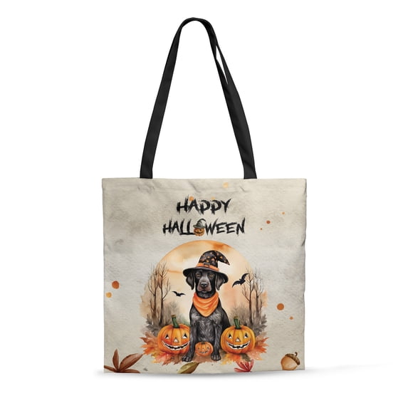 Happy Halloween German Shorthaired Pointer Witches Hat Pumpkin Carving All Over Print 3D Canvas Tote Bag GSP Lover Dog Gift Reusable Handbag - 02019