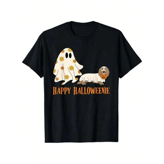 Happy Halloween Ghost Dachshund Dressed As A Ghost Halloween T-Shirtgraphic Tees Men Shirts Streetwear White Shirt Black Shirt