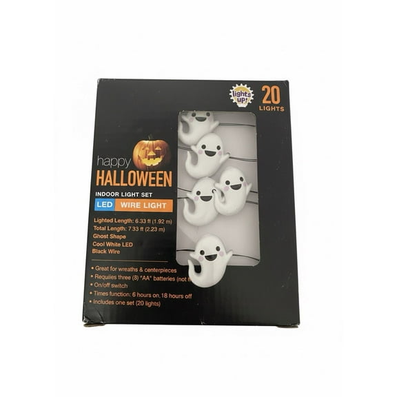 Happy Halloween Ghost Lights Led Indoor Light Set 20 Cool White 7.33ft Lights