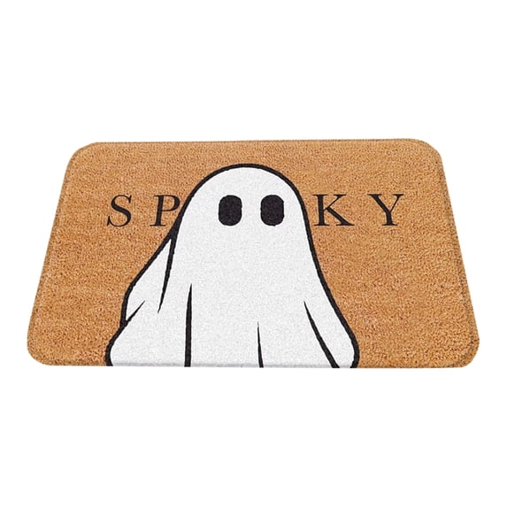 Happy Halloween Ghost Welcome Mat, Hey Boo Printed Coir Look Doormat, Dirt Trapper Non Slip Entrance Floor Mat Home Holiday Decor