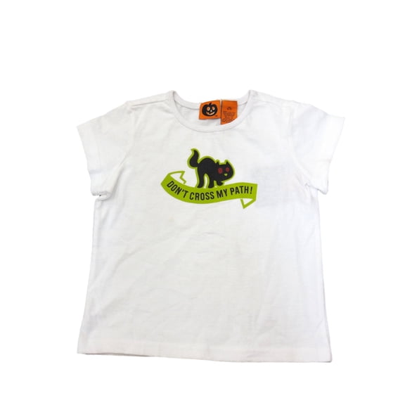 Happy Halloween Girls Black Cat T-Shirt White Don't Cross My Path Tee Shirt M
