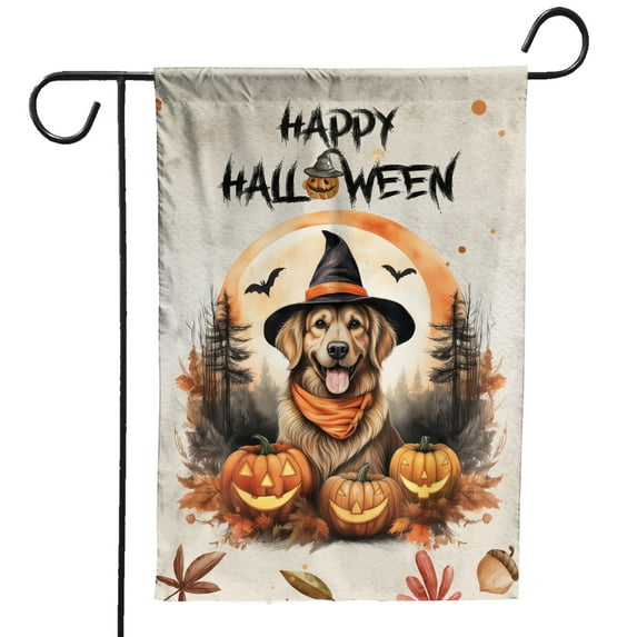 Happy Halloween Golden Retriever Witches Hat Pumpkin Carving Garden Flag 12x18in Double Sided Goldens Dog Lover Gifts Idea Outdoor Decor - 02019