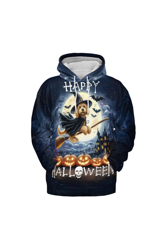 Happy Halloween Goldendoodle Witch Pumpkins Bats All Over Print 3D Hoodie Unisex Merch Hoodies Doodle Dog Lover Gifts Idea - 13012