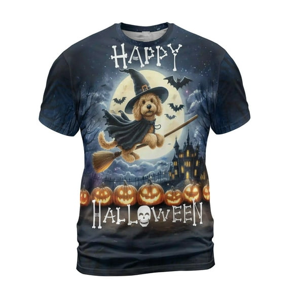 Happy Halloween Goldendoodle Witch Pumpkins Bats All Over Print 3D Shirt Unisex Merch Doodle Dog Lover Gifts Idea - 13012