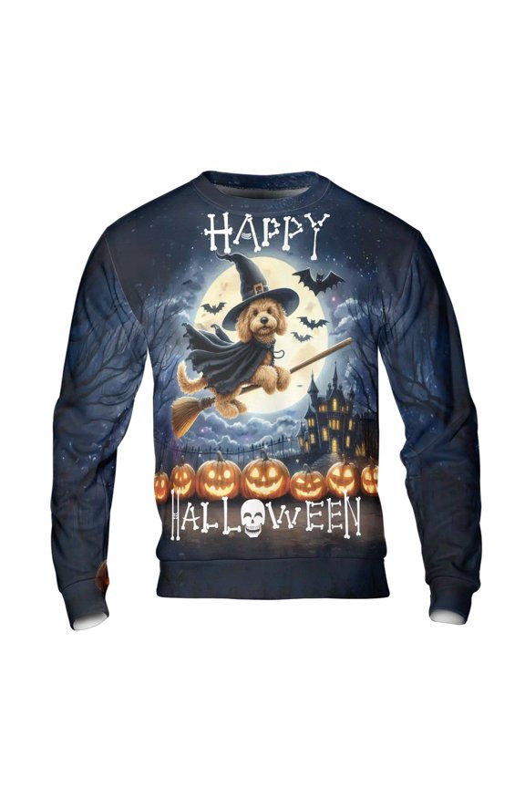 Happy Halloween Goldendoodle Witch Pumpkins Bats All Over Print 3D Sweatshirt Unisex Merch Doodle Dog Lover Gifts Idea - 13012