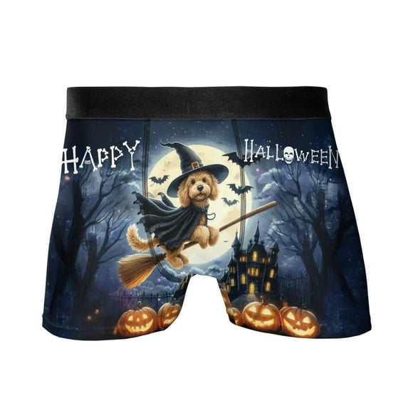Happy Halloween Goldendoodle Witch Pumpkins Bats All Over Print Boxer Briefs Underwear for Men Dad Doodle Dog Lover Gifts Idea - 13012