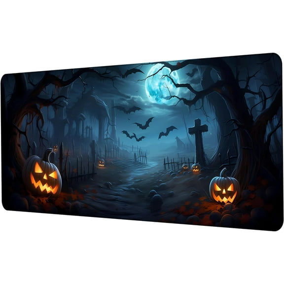 Happy Halloween Goth Mouse Pad for Desk, Halloween Desk Mat, XL Gothic Gaming Keyboard Desk Pad, Non-Slip Rubber Base, Large Mouse Pad for Gaming, Home Office, 31.5"x11.8" (Halloween)