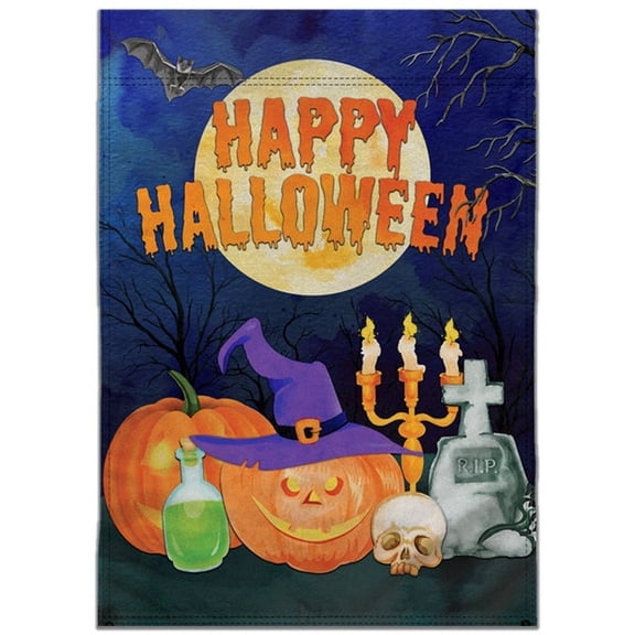 Happy Halloween Graveyard 12x18in Garden Flag - Holiday Garden Yard Home Decor