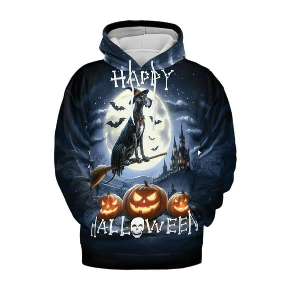 Happy Halloween Great Dane Witch Pumpkins Bats All Over Print 3D Hoodie Unisex Merch Hoodies Danes Dog Lover Gifts - 13012
