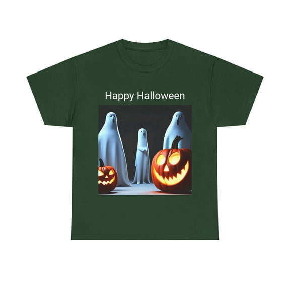 Happy Halloween, Halloween Ghost and Pumpkins, Unisex Heavy Cotton Tee