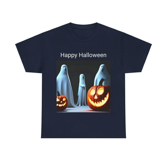 Happy Halloween, Halloween Ghost and Pumpkins, Unisex Heavy Cotton Tee
