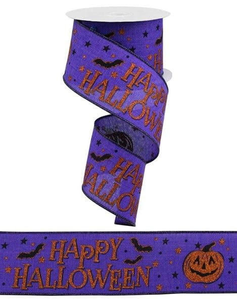 Happy Halloween Halloween Wired Ribbon: Purple Orange & Black - 2.5 Inches X 100 Feet (33.3 Yards)