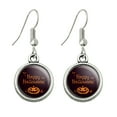 thumbnail image 1 of Happy Halloween Holiday Pumpkin Jack-o-lantern Bats Novelty Dangling Drop Charm Earrings, 1 of 3