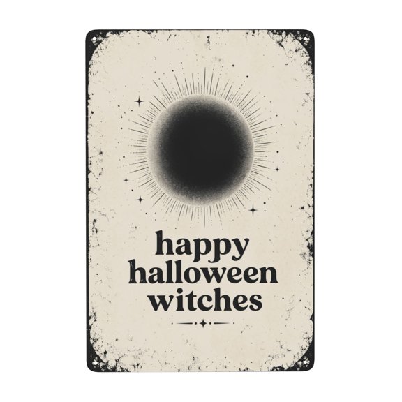Happy Halloween Iron Wall Decor Sign 8x12 Inch Vintage Style Metal Art with Spooky Eclipse Design, Easy to Hang, Indoor/Outdoor Weather Resistant Home Decoration