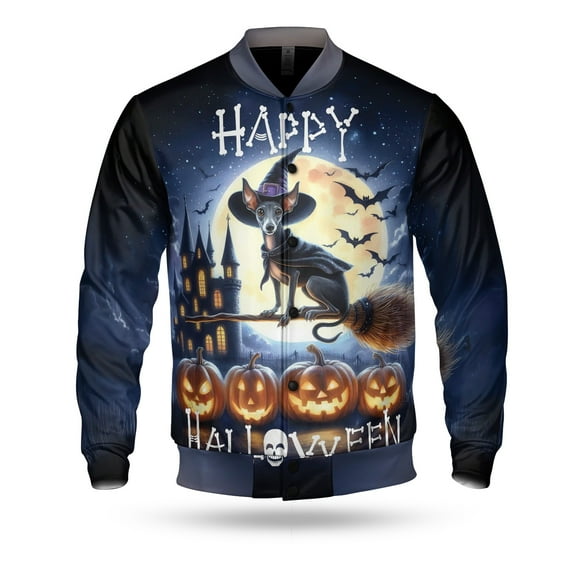 Happy Halloween Italian Greyhound Witch Pumpkins Bats All Over Print 3D Baseball Jacket Greyhound Dog Lover Bomber Jacket Softball - 13012
