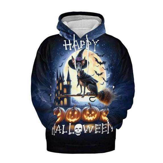 Happy Halloween Italian Greyhound Witch Pumpkins Bats All Over Print 3D Hoodie Unisex Merch Hoodies Greyhound Dog Lover - 13012