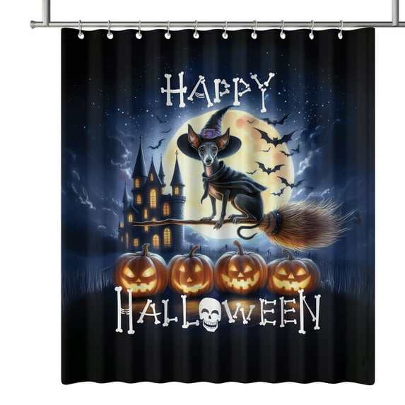 Happy Halloween Italian Greyhound Witch Pumpkins Bats Shower Curtain Greyhound Dog Lover Waterproof Bathroom Bathtub Curtain - 13012