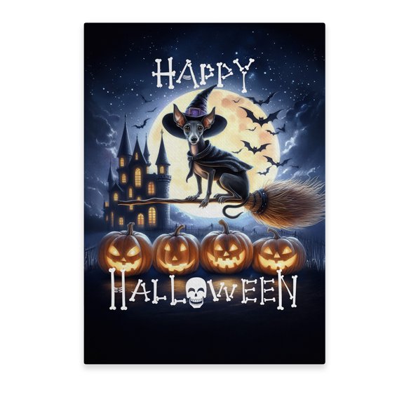 Happy Halloween Italian Greyhound Witch Pumpkins Bats Vertical Matte Canvas Poster Greyhound Dog Lover Wall Art Home Decor - 13012