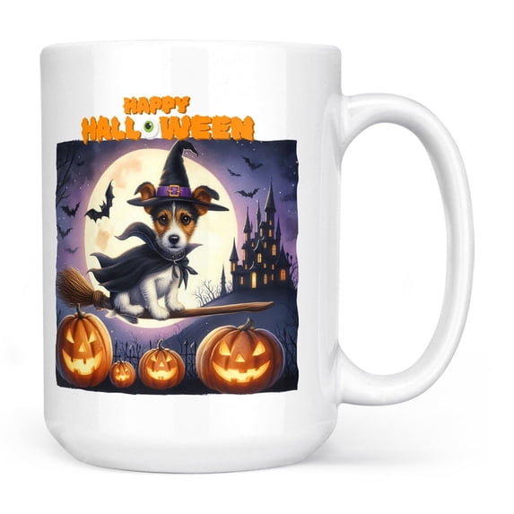 Happy Halloween Jack Russell Terrier Witch Pumpkins Bats Mug Parson Jack Dog Lover Coffee Tea Cup - 13012