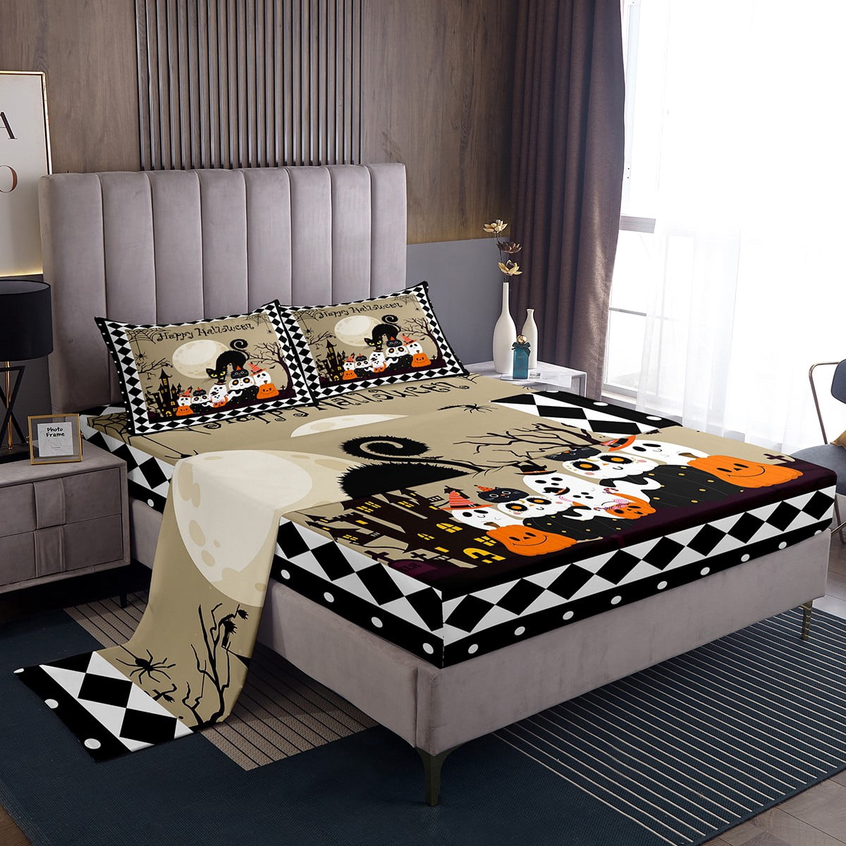 Happy Halloween Kids Bed Sheets Set Queen Cartoon Black Cat Sheet Set happy-halloween-kids-bed-sheets-set-queen-cartoon-black-cat-sheet-set