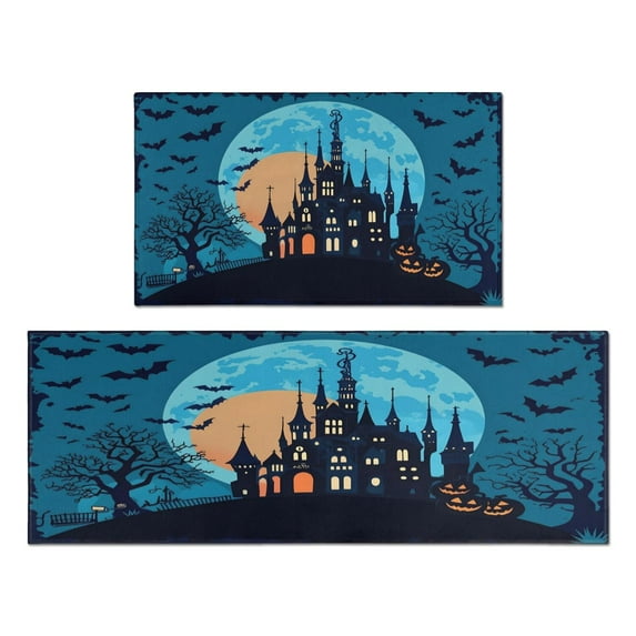 Happy Halloween Kitchen Mats Sets Of 2 Trick or Treat Kitchen Rugs and Mats for Door Bath Washable Decor Doormat Decorations for Porch Veranda Entryway (17x47in+30x17in)