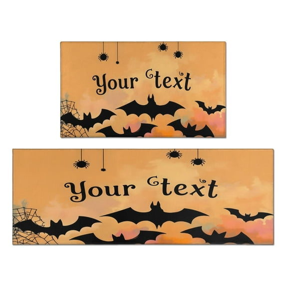 Happy Halloween Kitchen Rugs Sets Of 2 Spooky Boo Decor Mats for Cooking Outdoor Washable Runner Rug Decorations for Porch Veranda Entryway (17x47in+30x17in)