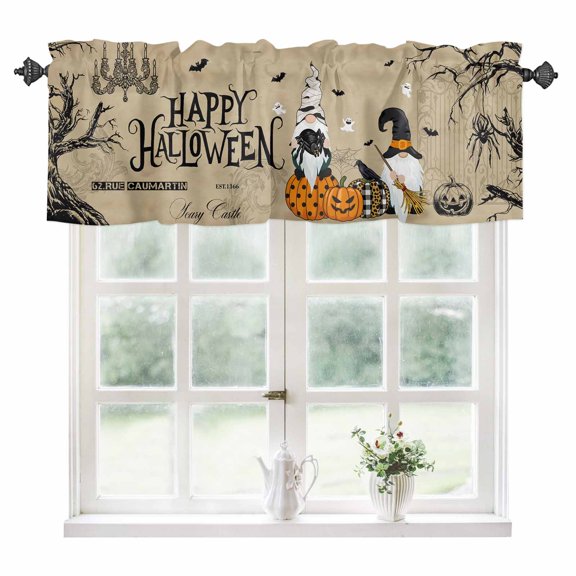 Happy Halloween Kitchen Valances for Windows 54x18 Inch Kitchen Curtains Valances Rod Pocket Spooky Gnomes Pumpkins Crow Withered Tree Bathroom Window Valances for Window Treatment Decor