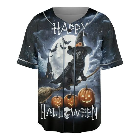 Happy Halloween Labrador Retriever Witch Pumpkins Bats All Over Print 3D Baseball Shirt Lab Dog Lover Gifts Softball Sport - 13012